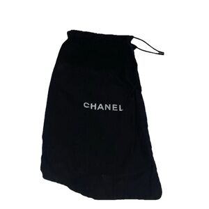 Chanel Black w/White Letters Cotton Drawstring Top Dust Cover Bag 7.5" x 12.5”